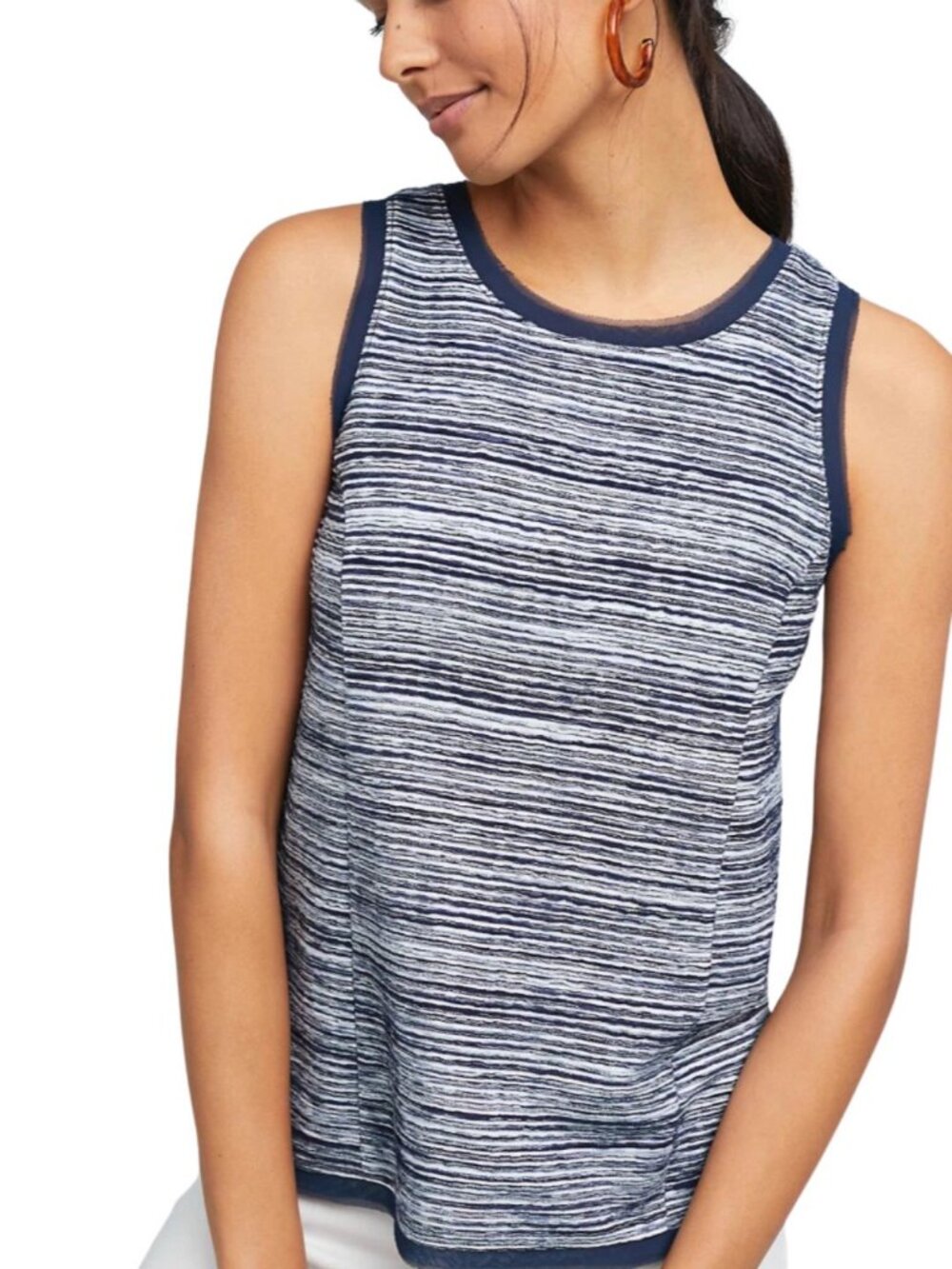 Anthropologie Indira Tank Top S Sleeveless Zip Navy Coastal Grandma Preppy Chic